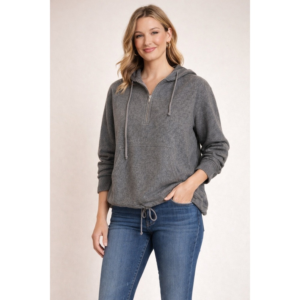 Ann Taylor Gray Wool Blend Quarter Zip Hoodie‎ Pullover Drawstring Hem Medium